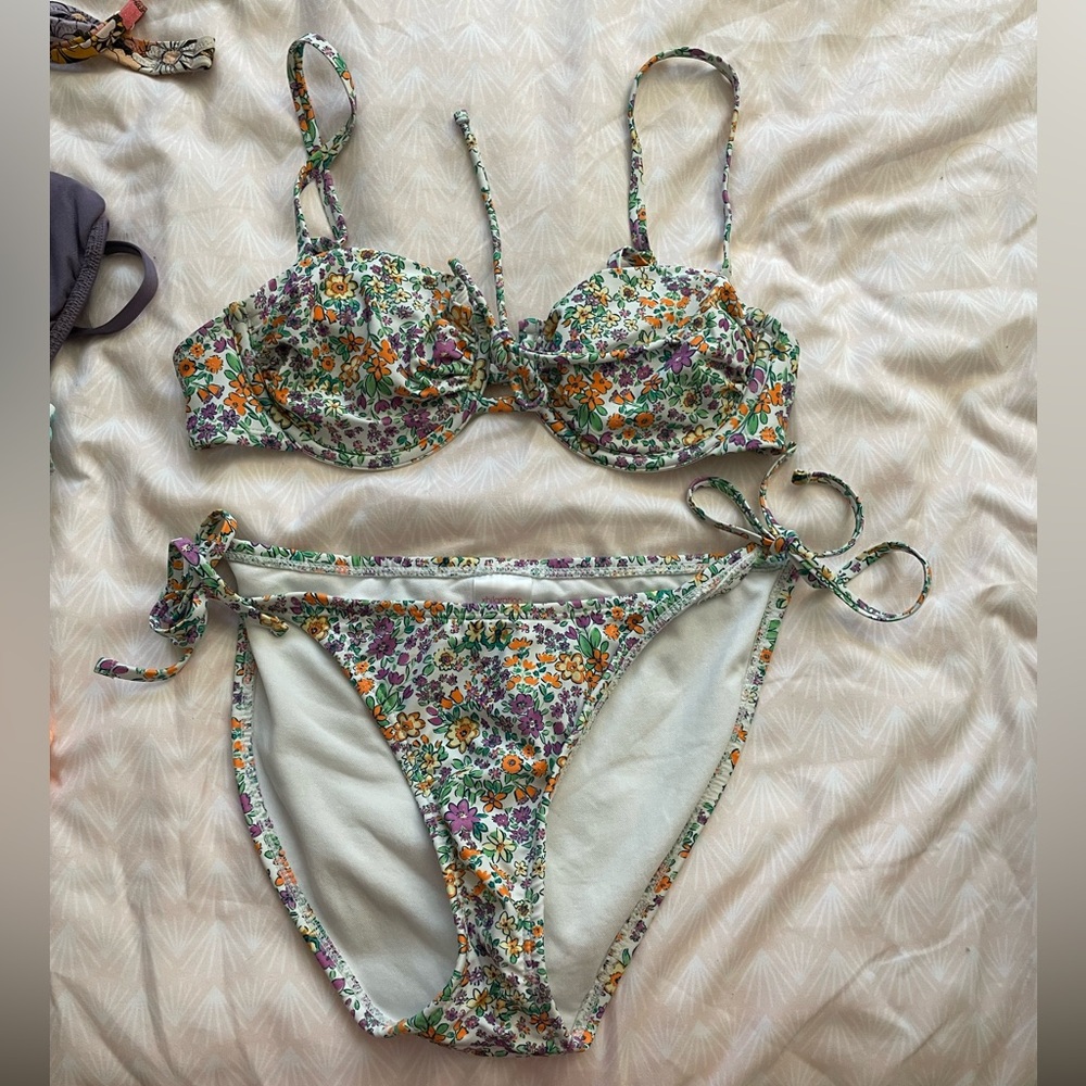 Floral purple and orange bikini set